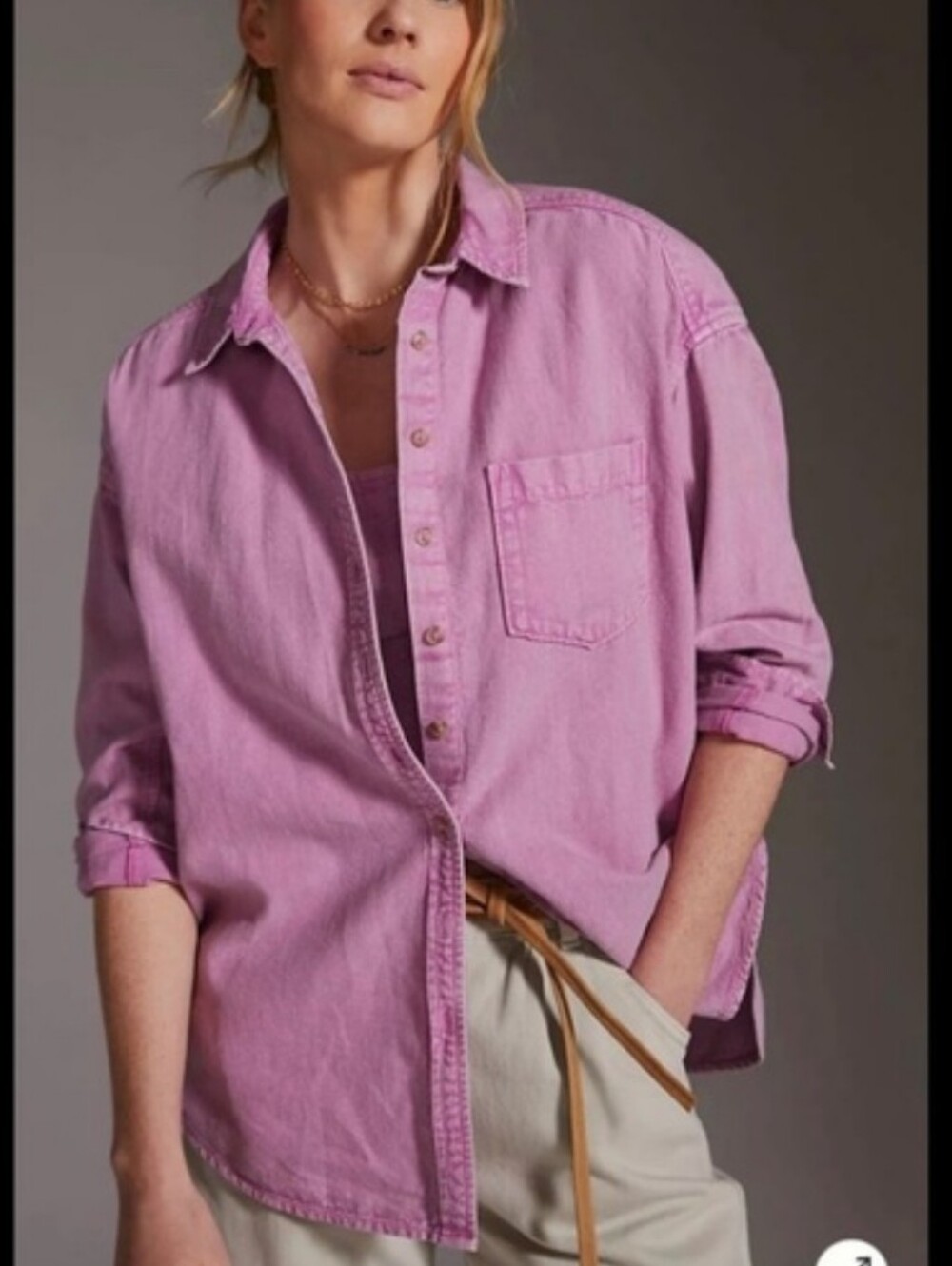 Anthropologie Pilcro Relaxed Oxford Lilac Button Down Shirt XS Oversized Tunic